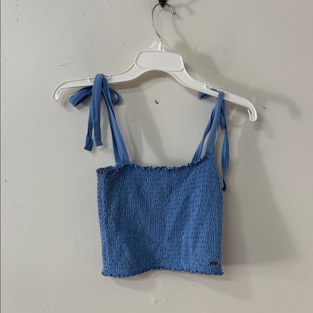 Hollister Blue Textured Tank Top with Tie Straps